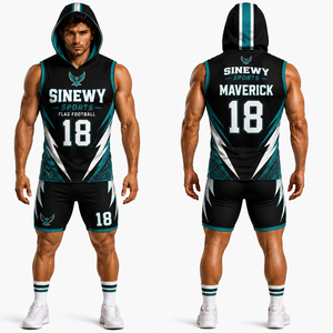 <b>Men's</b> 7v7 Flag Football Uniform Breathable Plus Size Summer Full Sublimation Navy Gold Anti-Bacterial Front Hooded Polyester Set - Product Image 5