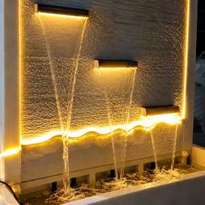 Fuente de Agua Moderna de Pared de Mármol con Tres Caños Iluminados, Panel de Piedra con Retroiluminación LED Cálida, Recipiente Rectangular para - Product Image 5