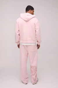 Unisex <b>Pink</b> Hooded Fleece Lightweight <b>Tracksuit</b> <b>Set</b> Solid Full Length Zipper Front Casual Streetwear Autumn Wear 2 1 Design - Product Image 4