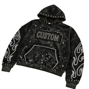 Custom Black <b>Rhinestone</b> Hoodie for Men Galaxy Print Pullover Streetwear Sweatshirt Casual Oversized Hooded <b>Jacket</b> - Product Image 6