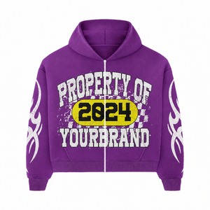 Custom Graphic Printed Zip Up Hoodie Men's Streetwear <b>Vintage</b> Wash Distressed Print <b>Sweatshirt</b> High Quality Boxy Fit OEM Hoodie - Product Image 2