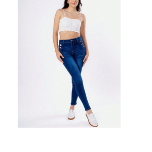 High Quality Ladies Cotton <b>Ankle</b>-Length Pant Women's Casual Breathable Denim Jeans Beautiful Silver Buttons Embroidery Washed - Product Image 3