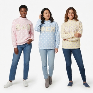 Sweat-shirt en polaire noir et blanc à pois pour femme avec lettres brodées, détails floraux, col haut, haut décontracté pour l'hiver - Product Image 3
