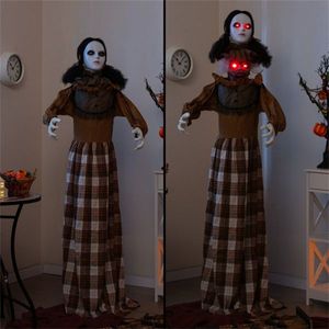 Bruja Animatrónica de Halloween de 1.65 m con Cabeza Abatible, Sonido/Activación por Botón, 4 Ojos Rojos Intermitentes y Sonidos de Gritos, Decoración de Halloween - Product Image 6