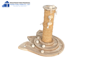 Thanh Tung Thinh Wooden <b>Cat</b> Tree Double Tier Minimalist Standing Rack Round Shape Durable Wood Craft - Product Image 5