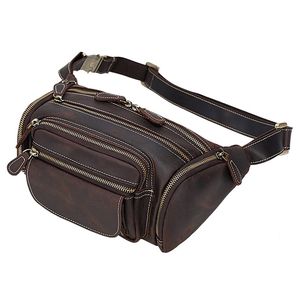 Sac banane homme en cuir véritable de qualité supérieure, style vintage, fermeture éclair, multi-poches, sac bandoulière pour usage quotidien - Product Image 3