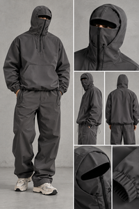 Veste Anorak à Capuche Demi-Zip Gris Foncé pour Homme, Coupe Ample, Style Techwear, Coupe-Vent, avec Logo Personnalisé, pour le Jogging – Vente en Gros - Product Image 4