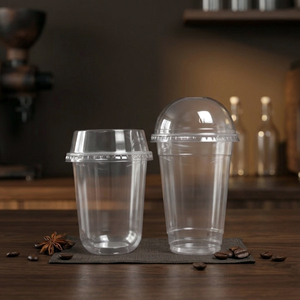 QUANG QUAN Disposable PP Single Wall <b>Cups</b> 16/20/24oz with 95mm Lid Transparent <b>Plastic</b> <b>Cup</b> for Beverages Juices Smoothies Party - Product Image 1