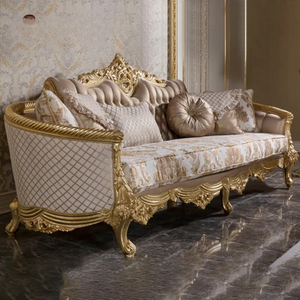 Ensemble de canapés sectionnels de salon en bois de mahogany massif, style français, sculptés à la main, rembourrés, meubles de luxe fabriqués en Indonésie - Product Image 3