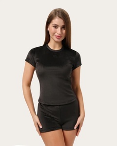 Conjunto Deportivo de Top Corto de Punto con Cuello Redondo y Pantalones Cortos por Encima de la Rodilla para Mujer, Transpirable, para Primavera/Verano - Product Image 3