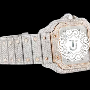 Reloj de pulsera de lujo para hombre con esfera analógica plateada, cuarzo, diamantes de moissanita VVS y diseño cuadrado con incrustaciones de circonitas blancas. - Product Image 3