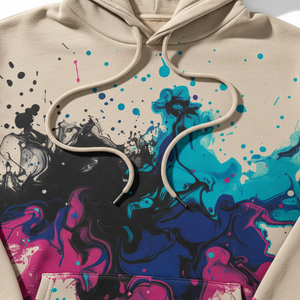 Sudadera con capucha oversize para hombre con diseño abstracto impreso, efecto de tinta a color personalizado, de algodón, estilo streetwear, corte holgado. - Product Image 2