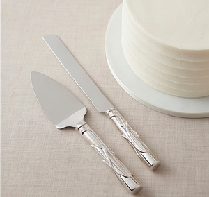 Stainless Steel Wedding Cake Knife Server <b>Set</b> With Twisted Handle Design Perfect For Celebrations And Anniversaries - Product Image 3