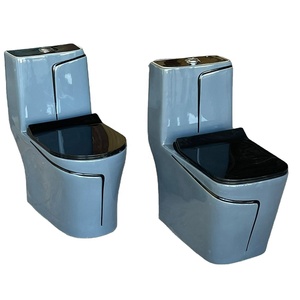 Thanh Lịch Màu Xanh Gốm Một Mảnh Nhà Vệ Sinh Với Đường Màu Đen-Thiết Bị Vệ Sinh Sang Trọng Phòng Tắm <span class=keywords><strong>Commode</strong></span> Cho Châu Phi Bán Buôn Nhà Nhập Khẩu - Product Image 1
