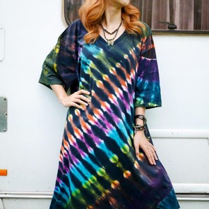 Premium Quality Women's <b>Kaftan</b> Dress Casual <b>Summer</b> Boho Style Tie-Dye V-neck Slit Long Wear Straight Silhouette Evening Swim - Product Image 4