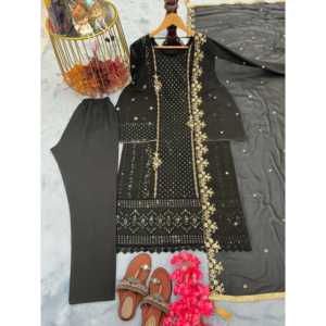 Ensemble haut, bas et dupatta pour femmes, vêtements de soirée, broderie de sequins - Product Image 2