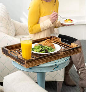 Bandeja de servicio ligera hecha a mano decorativa ecológica de madera maciza de alta calidad para uso doméstico desayuno en forma de rectángulo - Product Image 6