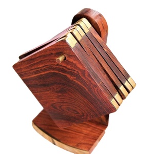 High Quality Home and Kitchen Sheesham Wood and Metal <b>Corner</b> Coaster Set With <b>Stand</b> (Set of 6) - Product Image 1