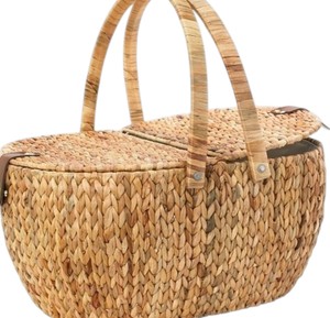 Panier de pique-nique en jacinthe d'eau, design traditionnel tressé à la main, panier à fruits en osier avec doubles couvercles et poignées confortables pour - Product Image 3