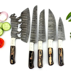 Ensemble de couteaux de chef en acier Damas fait main, hachoir à viande, manche en bois Pakka bicolore, ensemble de cuisine, fabricant d'usine - Product Image 6