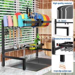 Scolapiatti a 2 livelli da posizionare sopra il lavello, grande scaffale da cucina per la maggior parte dei lavelli, drenaggio efficace per la conservazione delle stoviglie - Product Image 3