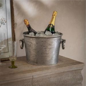 Cubo de hielo metálico rústico con acabado plateado para vino, cubo de champán resistente para fiestas, bodas, eventos y bares, venta al por mayor - Product Image 1