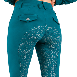 Leggings de equitación para mujer, color verde azulado, cintura alta, elásticos, pantalones de equitación con agarre de silicona en toda la asiento, profesionales - Product Image 5
