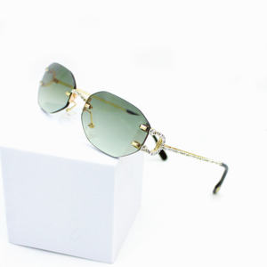 Lunettes de soleil rectangulaires sans monture, verres dégradés verts, protection UV400, unisexe, mode adulte, protection solaire, boîte incluse - Product Image 1