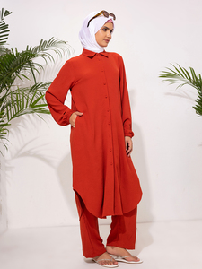 Ensemble de robe décontractée pour femmes musulmanes en deux pièces de couleur unie de luxe comprenant des robes cardigan pour l'automne et le printemps - Product Image 5
