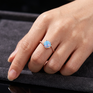 Bague solitaire classique chrétienne en opale en argent sterling 925, avec bande torsadée et sertissage à griffes, plaquée or rose, bijou cadeau - Product Image 2