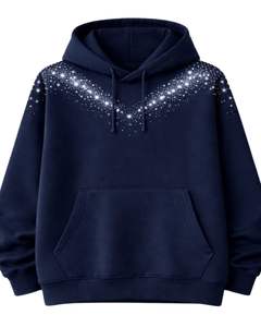 Sudadera con Capucha Azul Marino con Pedrería, Oversize, de Forro Polar Grueso, con Bolsillo Canguro, Fabricante de Ropa Urbana Personalizada, Sudadera para Hombre - Product Image 1