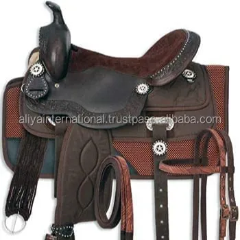 สังเคราะห์ตะวันตกผู้ใหญ่อานม้าแซดบาร์เรลแข่งรับ Headstall จับคู่,