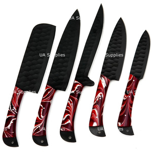 Ensemble de couteaux de chef professionnels en acier inoxydable 5 pièces, lames antiadhésives avec revêtement en oxyde, manche en bois, ambidextre, finition mate, OEM ODM - Product Image 3