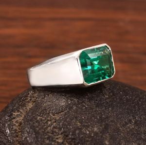 Emerald Cut 14K Gold Plated 925 Sterling <b>Silver</b> 8 Carat Emerald Engagement <b>Ring</b> for <b>Men</b> Luxury Wedding Party Gift May Birthstone - Product Image 2
