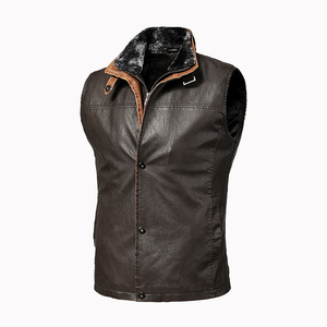 Gilet en cuir PU tendance pour homme, col montant, fermeture boutonnée, style moto, couleur unie, longueur standard, idéal pour l'hiver - Product Image 4