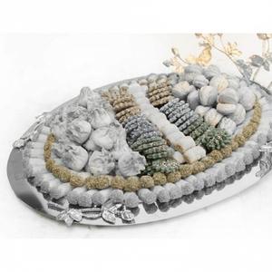 Luxury Design Gold <b>Silver</b> Metal Chocolate Tray With Handle Elegant Metal Round Serving Tray With <b>Ribbon</b> Decor Wholesale Supplier - Product Image 4