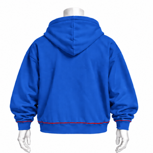 Royal Blue Indus Embroidered Pullover <b>Hoodie</b> Decorative Floral <b>Stitching</b> Kangaroo Pocket Relaxed Casual Streetwear Winter - Product Image 2