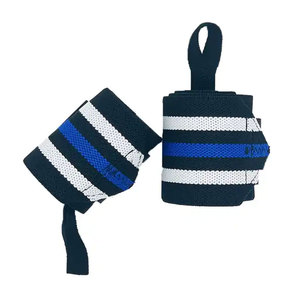 Attelles de soutien unisexes pour poignets, rayures noires, blanches et bleues, en polyester respirant, fermeture auto-agrippante, pour musculation, entraînement en salle de sport, antidérapantes - Product Image 1