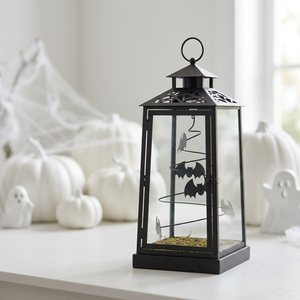 Linterna de Halloween de Metal Negro con Diseño Tradicional, con Gato y Telaraña, Linterna de Halloween con Diseño de Jack O'Lantern Malvado, Linterna de Halloween con Diseño de Casa Embrujada - Product Image 6