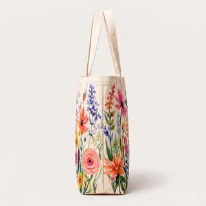 Custom Floral Printed Cotton Canvas Tote <b>Bag</b> Sustainable Large Capacity Grocery <b>Shopping</b> Handbag Eco Friendly <b>Reusable</b> Casual - Product Image 4