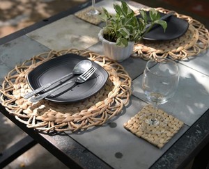 Handwoven Natural Water Hyacinth <b>Placemats</b>, <b>Round</b> Braided Woven Table Mats with Scalloped Edge, Handmade Rustic for Home Decor - Product Image 4