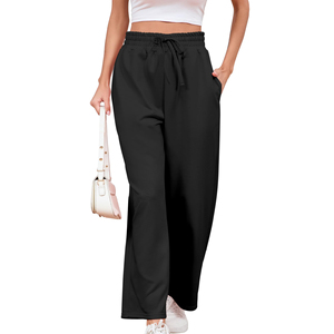 Pantalon de jogging évasé athlétique respirant pour femme, taille haute, coupe ample, avec cordon de serrage et poches - Product Image 6