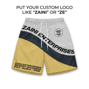 Shorts coupe-vent pour hommes 120 GSM en micro-polyester léger blanc, noir, moutarde avec panneau incurvé et impression par sublimation de logo personnalisé - Product Image 1