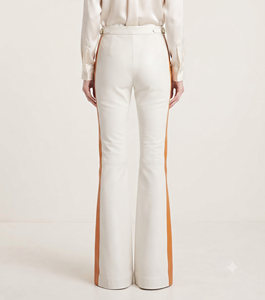 Pantalones de cuero para mujer al por mayor, pantalones de cuero de pierna ancha con cintura ajustable para mujer, pantalones de cuero acampanados para niñas, de primera calidad - Product Image 6