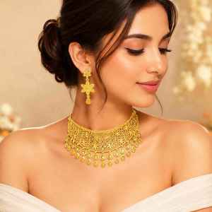 Ensemble de colliers ras-du-cou en filigrane turc plaqué or 14K, 18K, 24K, style Dubaï, bijoux traditionnels, vente en gros - Product Image 3