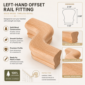 Main courante en chêne rouge certifié FSC avec revêtement en caoutchouc (décalage à gauche 7247) |   Composants en bois durables et écologiques pour les projets résidentiels - Product Image 3