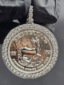 Colgante de moneda Krugerrand 1982, colgante de moneda sin circulación, colgante de plata 925, colgante de moneda de Sudáfrica 1981, colgante Iced Out - Product Image 6