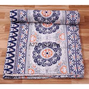 Couverture Kantha vintage florale multicolore en coton biologique 100% fait main en Inde, style bohème, pour la maison, le lit, prix de gros - Product Image 3