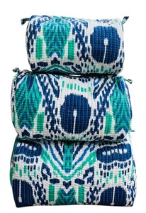 Set of 3 Multicolor Geometric Handblock Printed Cotton Quilted Modern Soft Handle Travel Cosmetic <b>Makeup</b> <b>Case</b> Zipper Closure - Product Image 1
