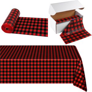 Rotolo di Tovaglia in Plastica Usa e Getta 54 Pollici X 300 Piedi, Rosso e Nero a Quadretti Buffalo Plaid, Facile per Decorazioni e Allestimenti Festa - Product Image 1